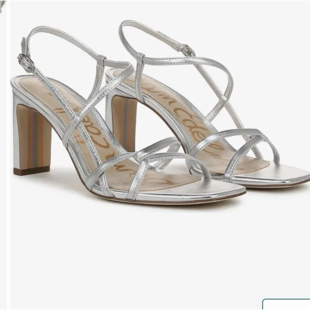 NWOB Sam Edelman Women’s Emmie Slingback Heel Sandals Shoes Silver Size 9 EU 40